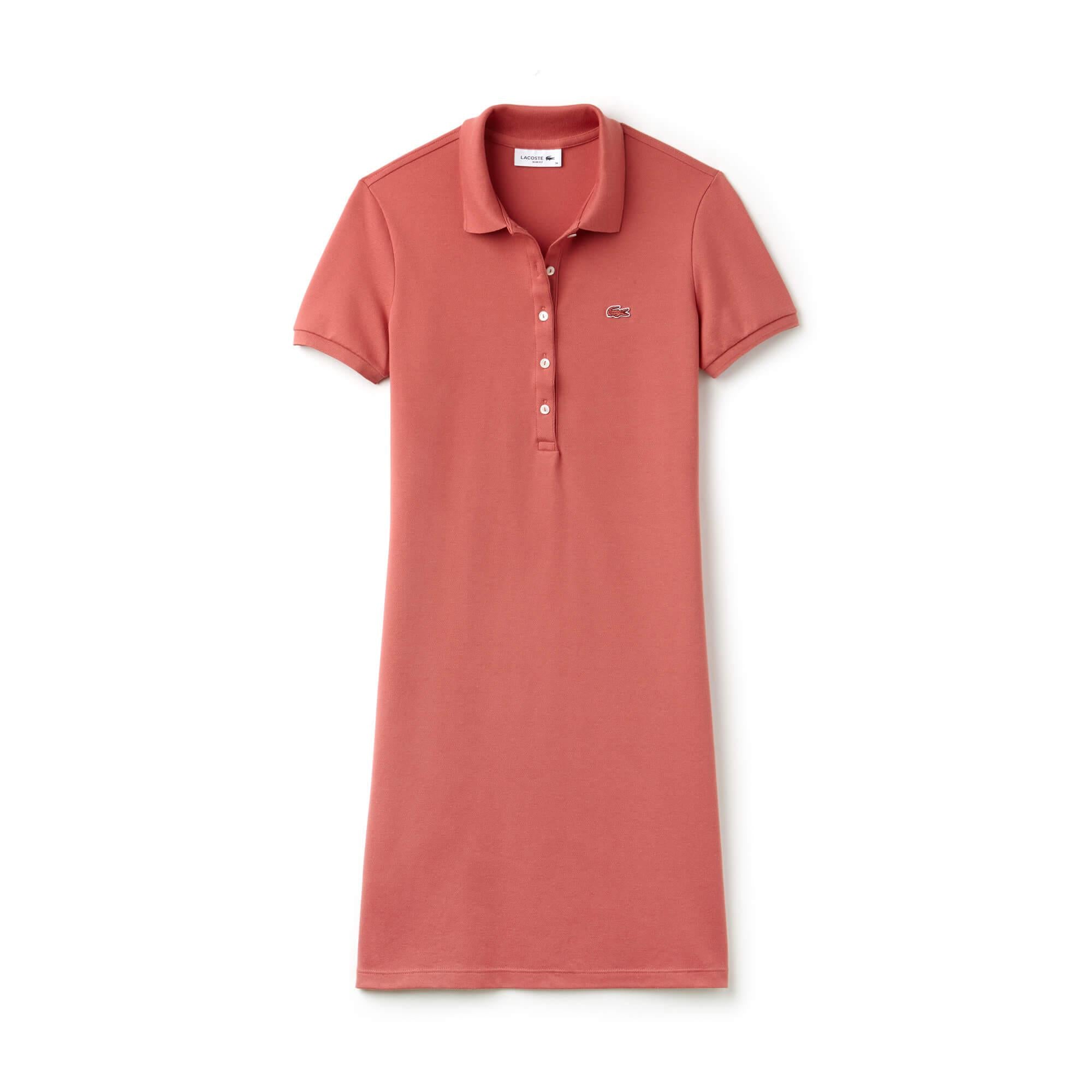 ★LACOSTE★ Women's flared short sleeve shirt dress burgundy Lacoste dress maroon color at PRM US